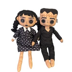 Wednesday Addams & Frankenstein Gothic unique Rag Dolls set - Button Eyes Boho